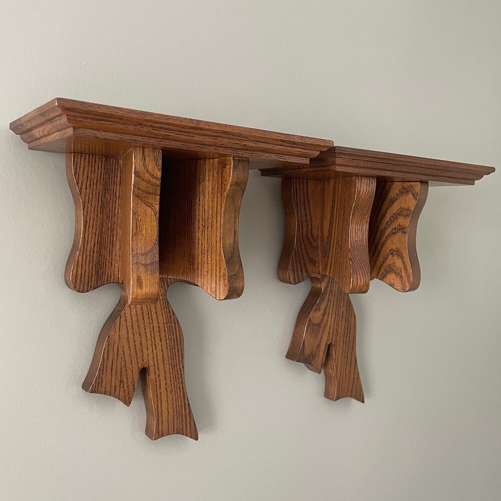 Vintage Solid Wood Coquette Bow Wall Shelf Set of 2
